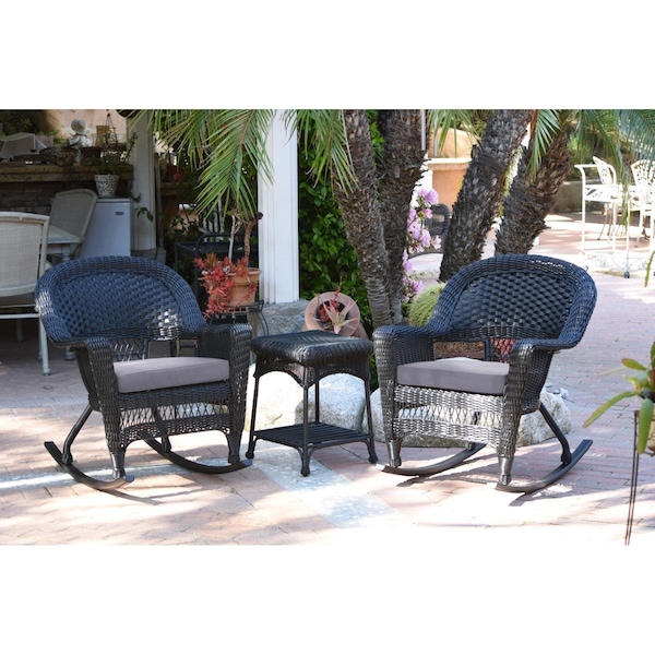 Propation W00207R-D-2-RCES033 Black Rocker Wicker Chair Set with Steel Blue Cushion - 3 Piece PR2435677 - main